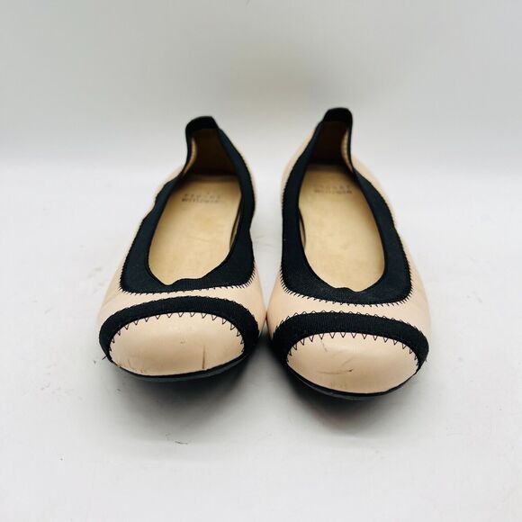 Stuart Weitzman Shoes Womens 6.5 Black Cream Ballet Flats Casual Dress Slip Ons - Picture 8 of 11